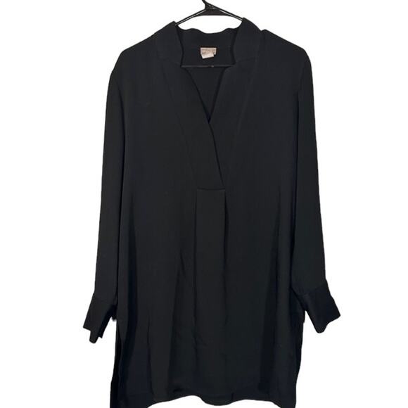 Chico's Black V-Neck Long Sleeve Sailor Collar Side Slit Dress Women Sz 2 12/14 - Picture 1 of 9